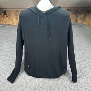 Lauren Ralph Lauren Thermal Hoodie Womens Medium Black Waffle Knit